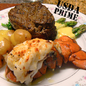 USDA Prime Filet Mignon Steaks 4-6oz. and Gourmet Cold Water Lobster Tails 4-6oz.